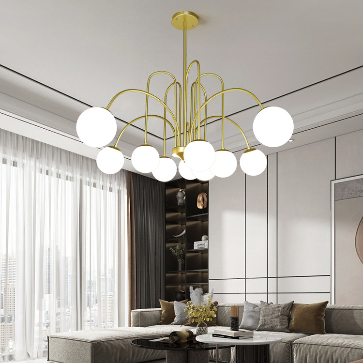 Modern Metal Chandelier Light Globe Multi-Head Pendant Lamps with Glass Shade