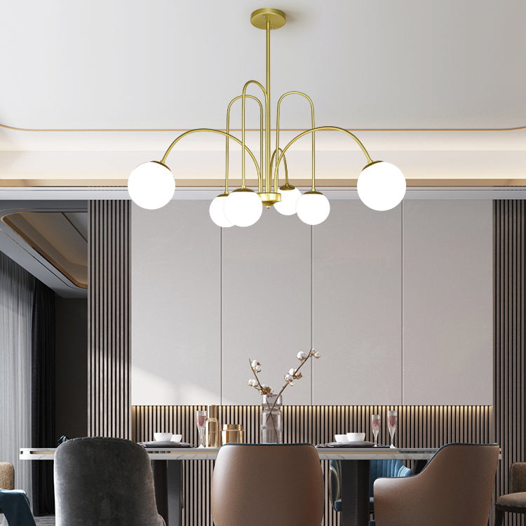 Modern Metal Chandelier Light Globe Multi-Head Pendant Lamps with Glass Shade