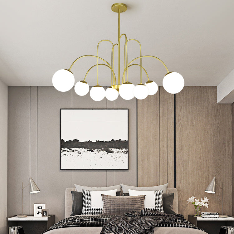 Modern Metal Chandelier Light Globe Multi-Head Pendant Lamps with Glass Shade