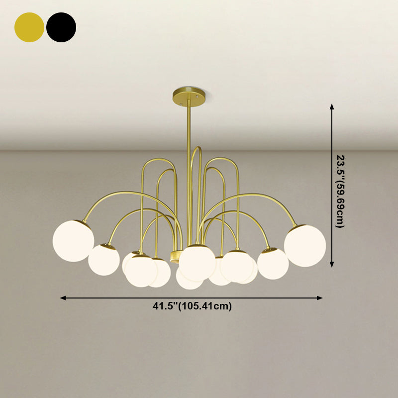 Modern Metal Chandelier Light Globe Multi-Head Pendant Lamps with Glass Shade