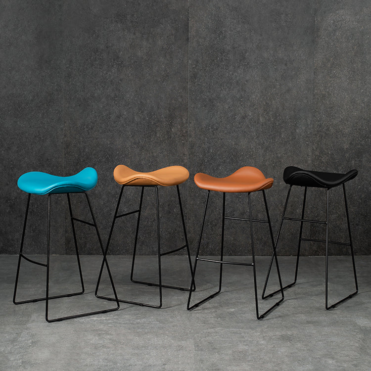 Black Iron Backless Quilted Barstool Industrial Indoor Tall Stool with Leather Seat