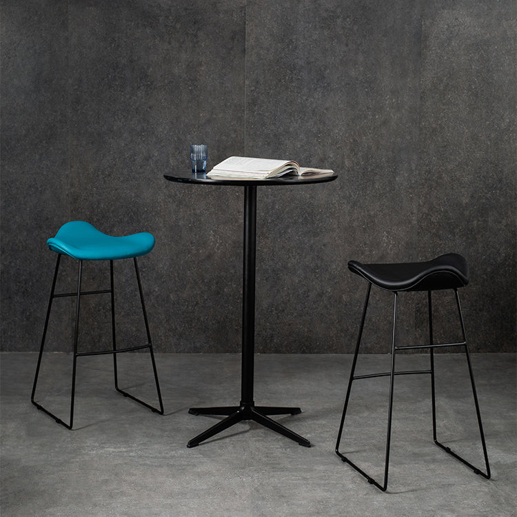 Black Iron Backless Quilted Barstool Industrial Indoor Tall Stool with Leather Seat