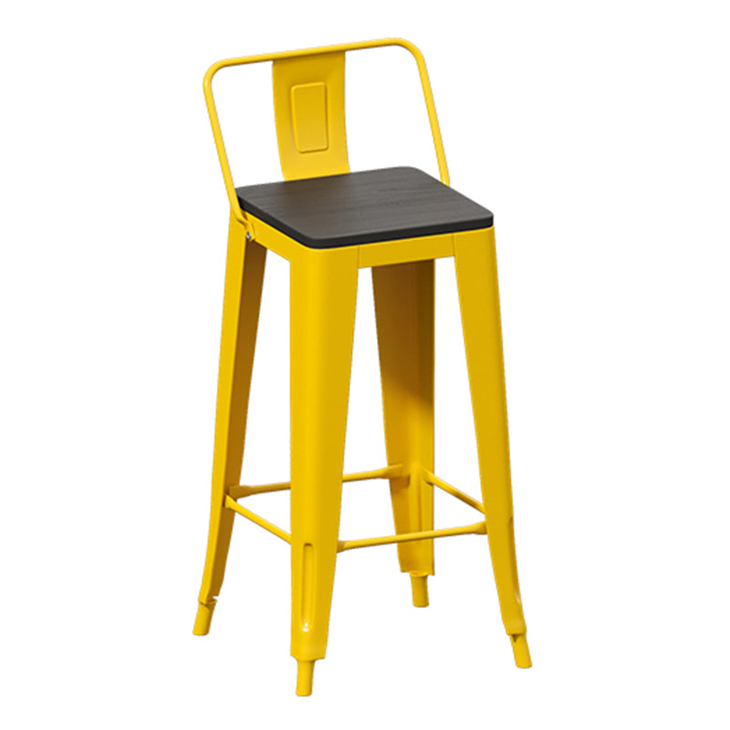 Yellow Iron Wood Bar Stool Industrial Style Low Back 29.53" Counter Stool with Square Seat
