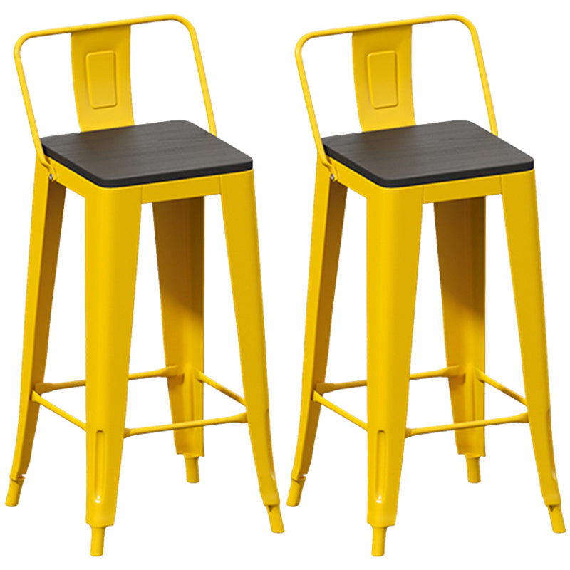 Yellow Iron Wood Bar Stool Industrial Style Low Back 29.53" Counter Stool with Square Seat
