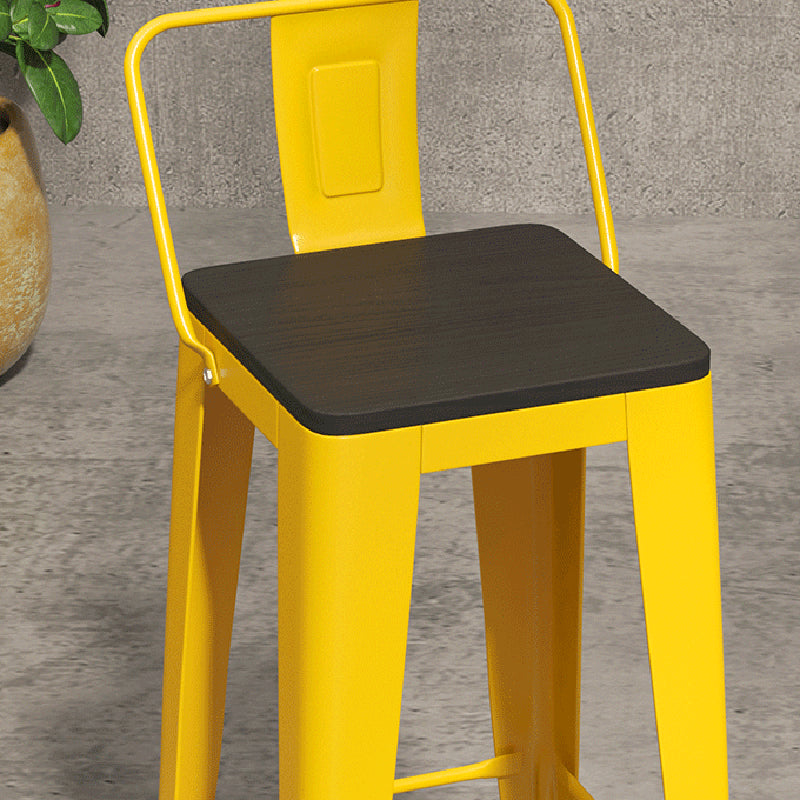 Yellow Iron Wood Bar Stool Industrial Style Low Back 29.53" Counter Stool with Square Seat
