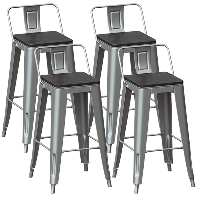 Silver Iron Bar Stool Industrial Style Low Back Counter Stool with Square Seat