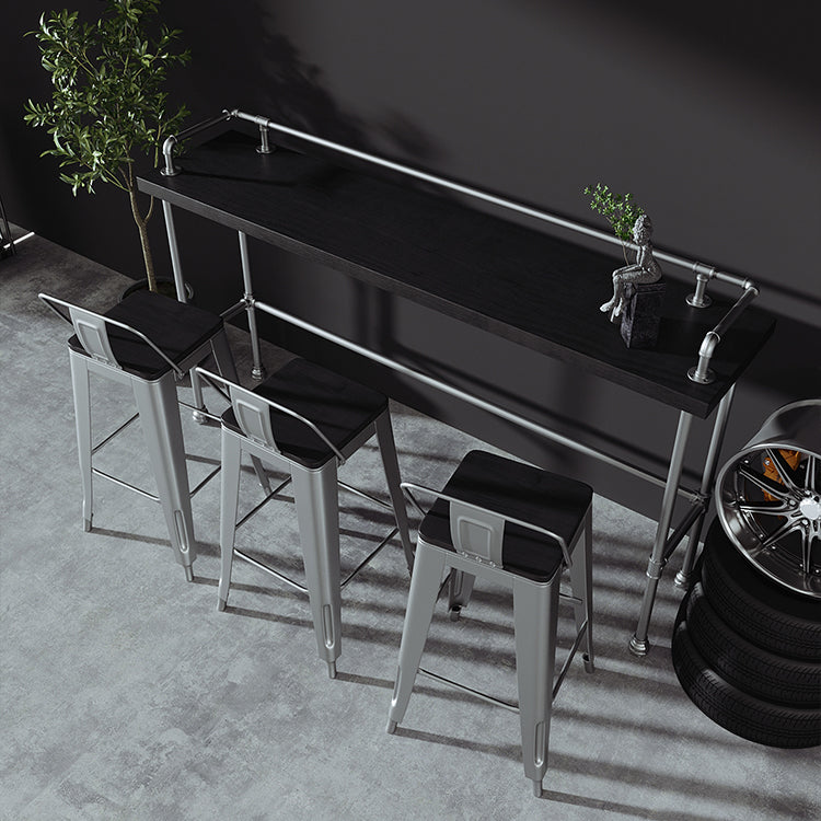 Tabouret de bar en fer argenté Style industriel tabouret de comptoir arrière avec siège carré