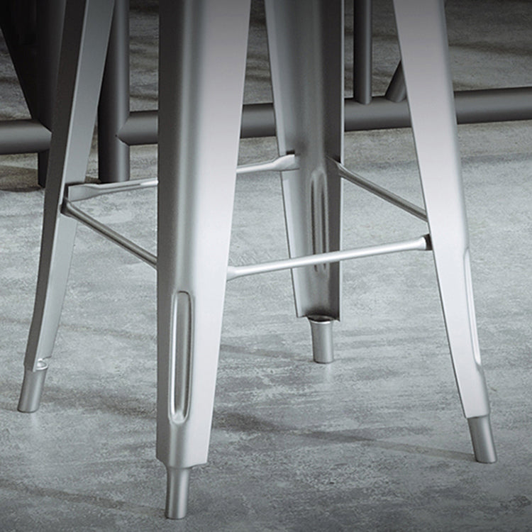 Silver Iron Bar Stool Industrial Style Low Back Counter Stool with Square Seat