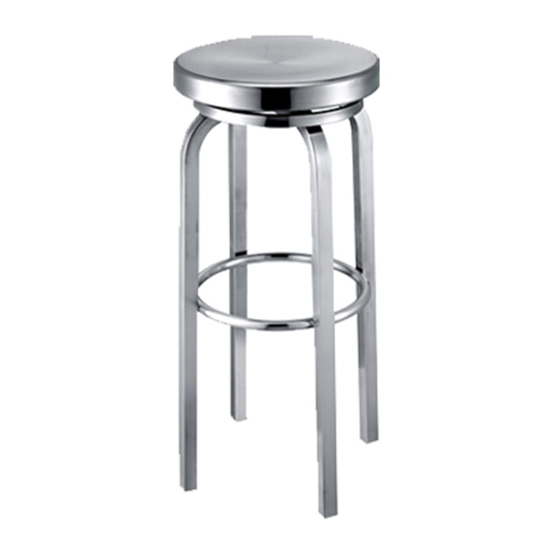 Silver Glossy Brushed Barstool Stainless Steel Outdoor Bar Stool with Round Seat 1 Piece