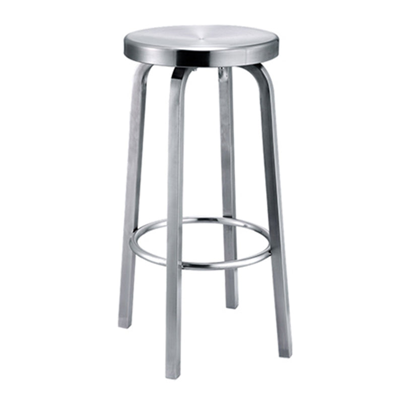 Silver Glossy Brushed Barstool Stainless Steel Outdoor Bar Stool with Round Seat 1 Piece