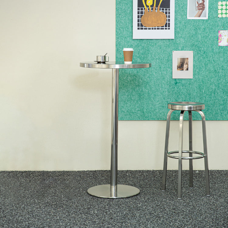 Silver Glossy Brushed Barstool Stainless Steel Outdoor Bar Stool with Round Seat 1 Piece