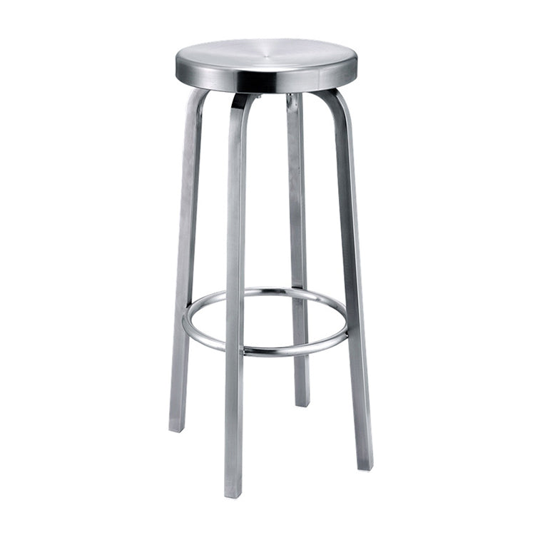 Silver Glossy Brushed Barstool Stainless Steel Outdoor Bar Stool with Round Seat 1 Piece