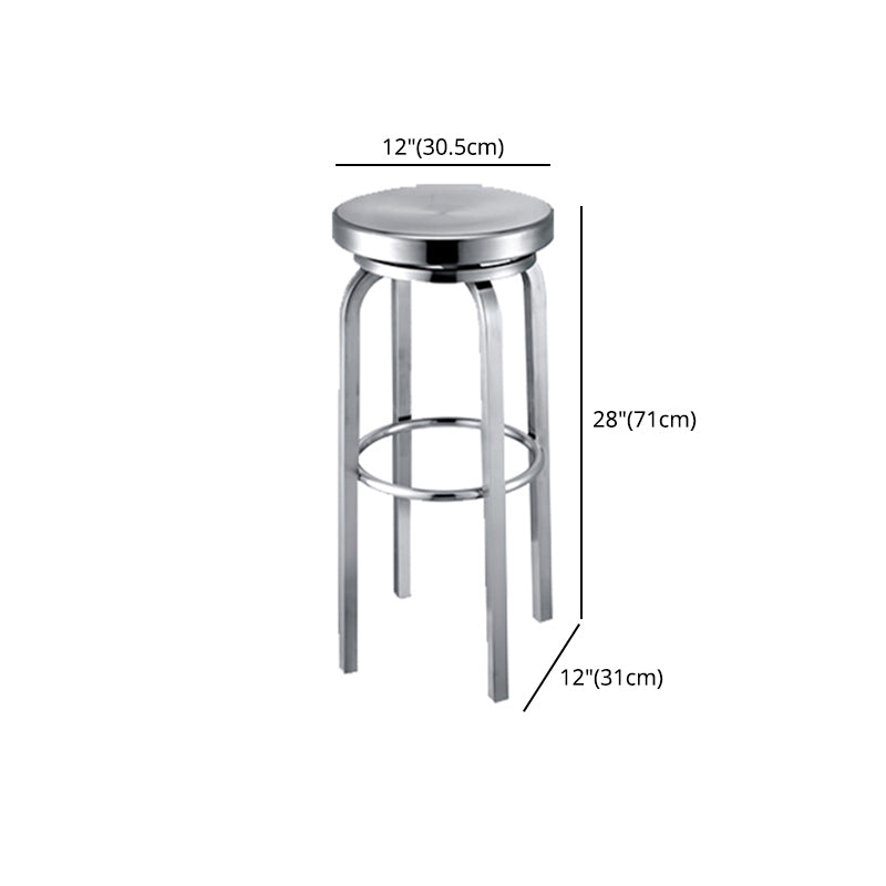 Silver Glossy Brushed Barstool Stainless Steel Outdoor Bar Stool with Round Seat 1 Piece