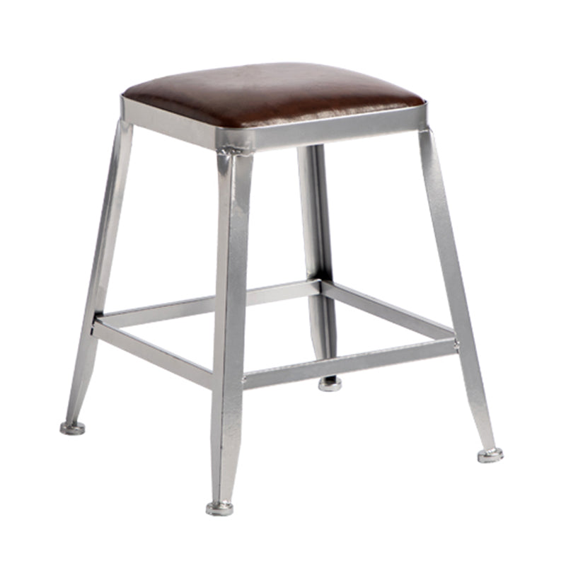 Armless Indoor Barstool Industrial Leather Counter Stool Brushed Silver