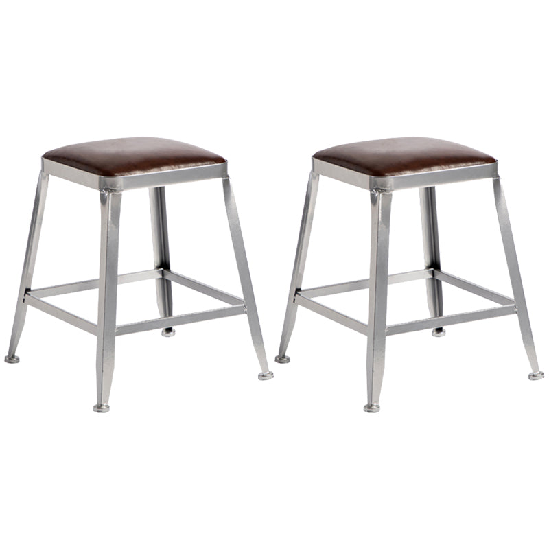 Armless Indoor Barstool Industrial Leather Counter Stool Brushed Silver
