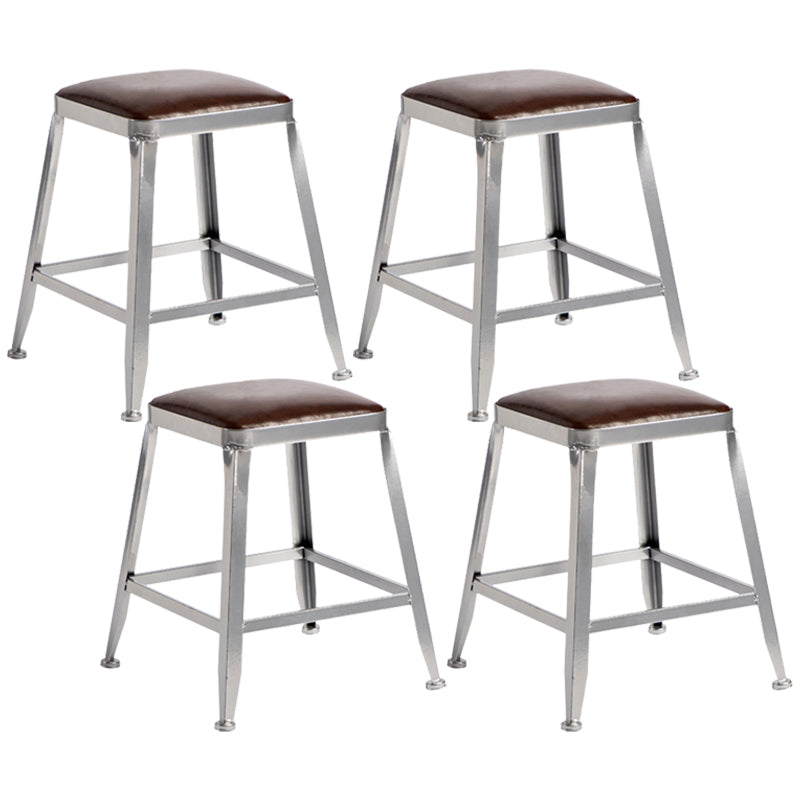 Armless Indoor Barstool Industrial Leather Counter Stool Brushed Silver