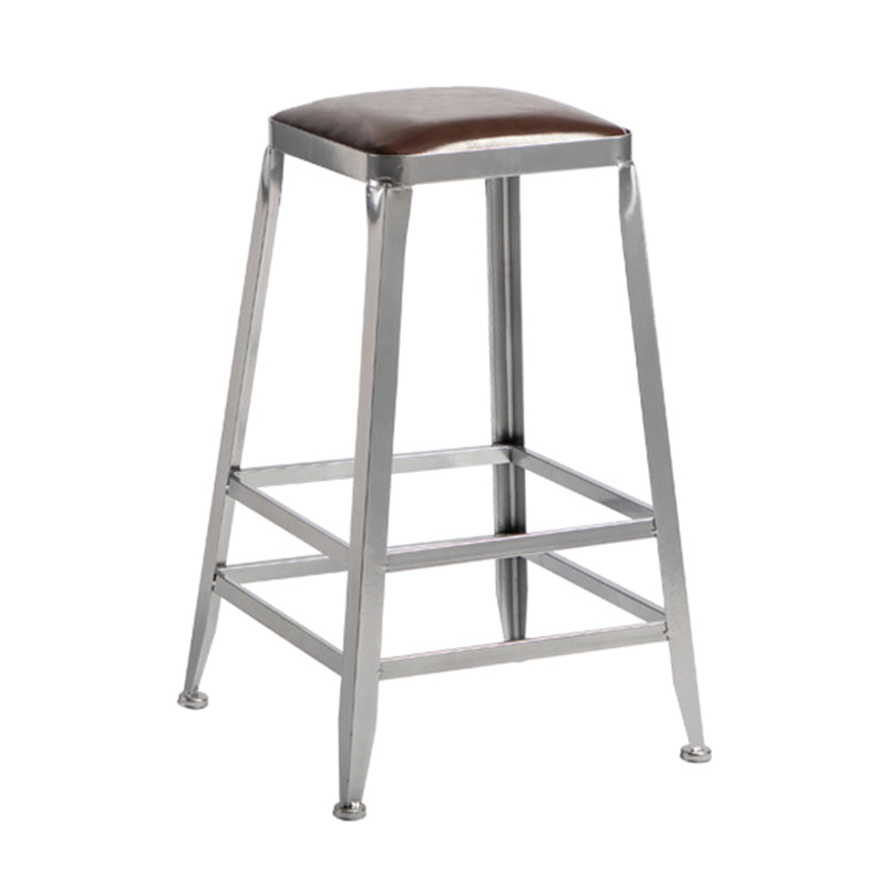 Armless Indoor Barstool Industrial Leather Counter Stool Brushed Silver