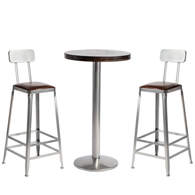 Armless Indoor Barstool Industrial Leather Counter Stool Brushed Silver