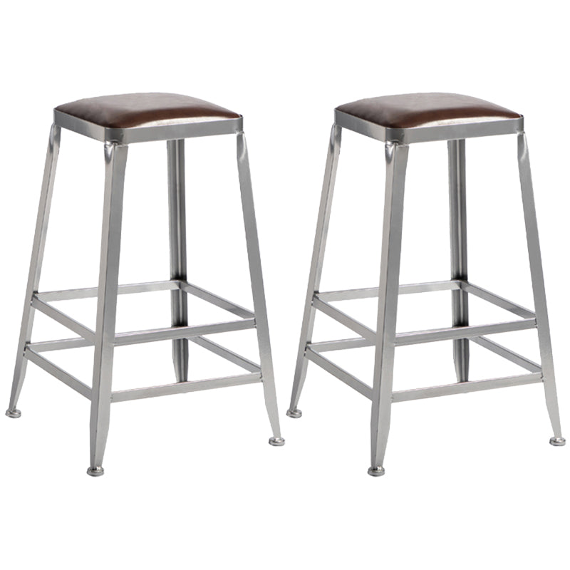 Armless Indoor Barstool Industrial Leather Counter Stool Brushed Silver