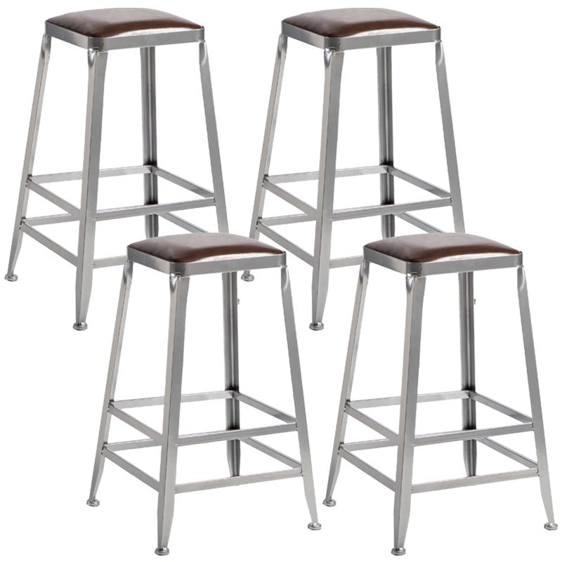 Armless Indoor Barstool Industrial Leather Counter Stool Brushed Silver