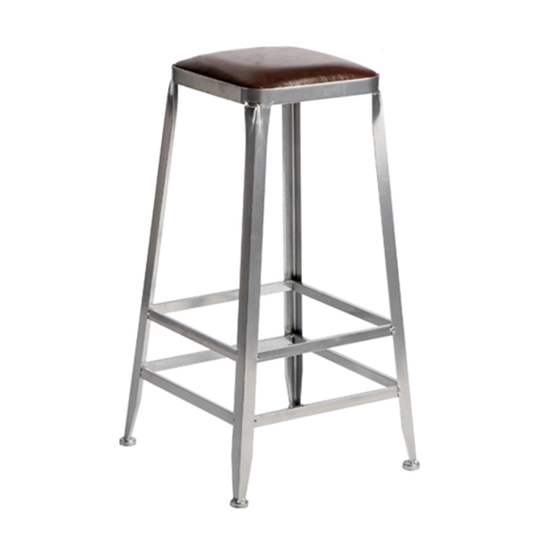 Armless Indoor Barstool Industrial Leather Counter Stool Brushed Silver