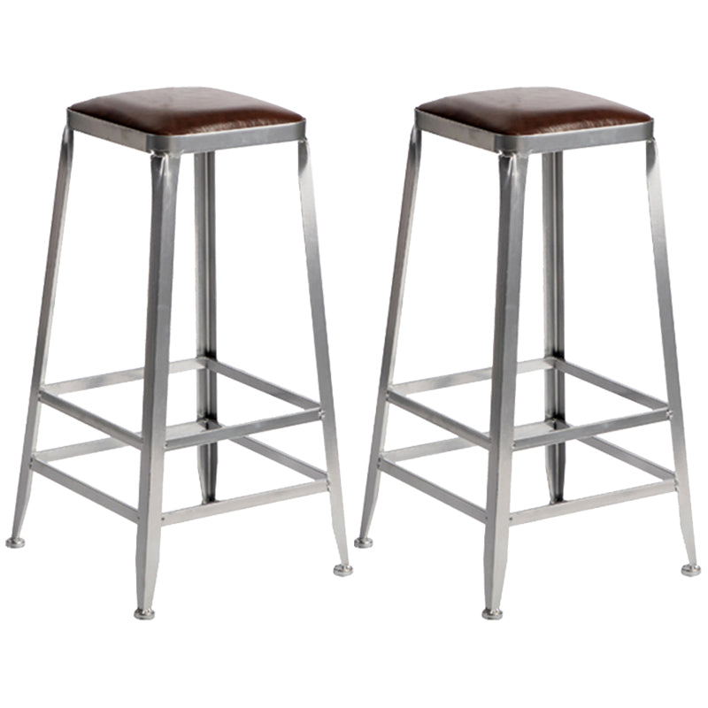 Armless Indoor Barstool Industrial Leather Counter Stool Brushed Silver