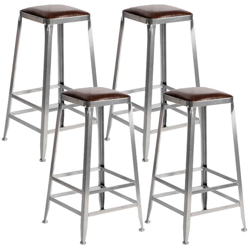 Armless Indoor Barstool Industrial Leather Counter Stool Brushed Silver