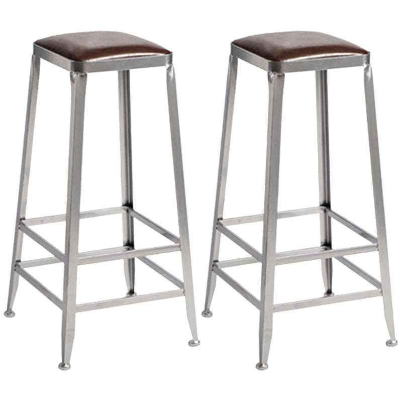 Armless Indoor Barstool Industrial Leather Counter Stool Brushed Silver