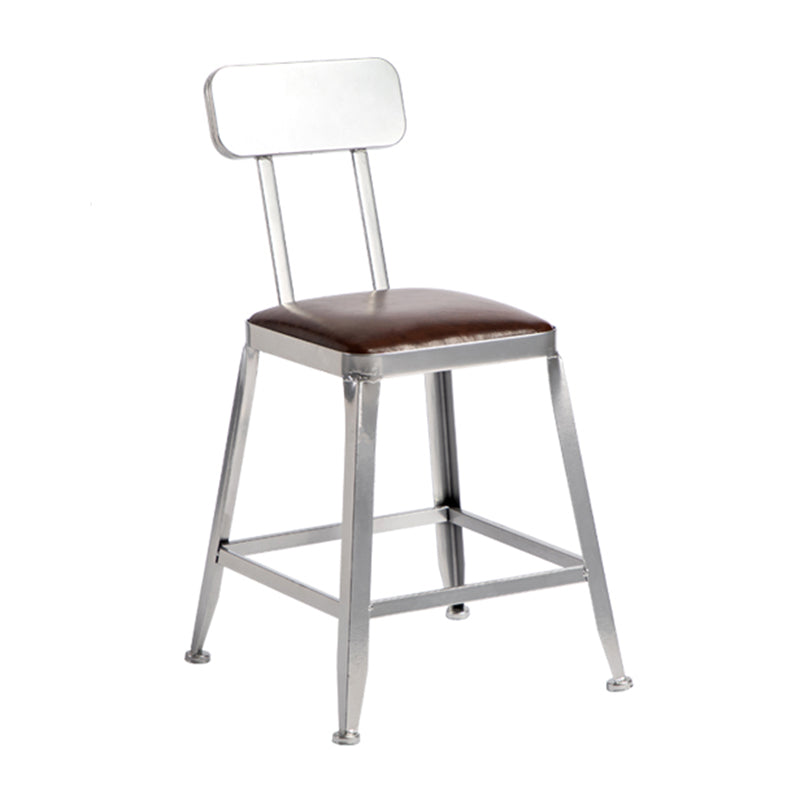 Armless Indoor Barstool Industrial Leather Counter Stool Brushed Silver