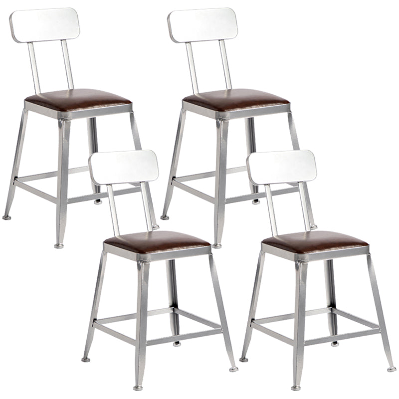 Armless Indoor Barstool Industrial Leather Counter Stool Brushed Silver