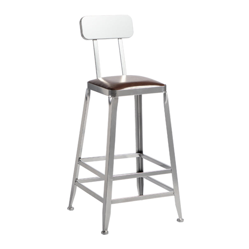 Armless Indoor Barstool Industrial Leather Counter Stool Brushed Silver