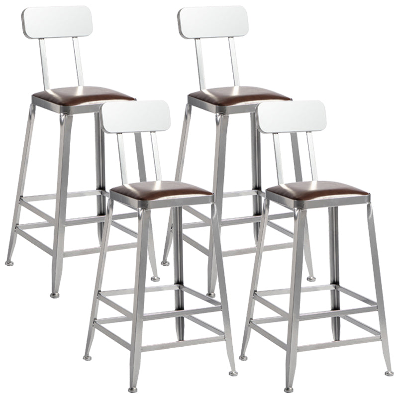 Armless Indoor Barstool Industrial Leather Counter Stool Brushed Silver