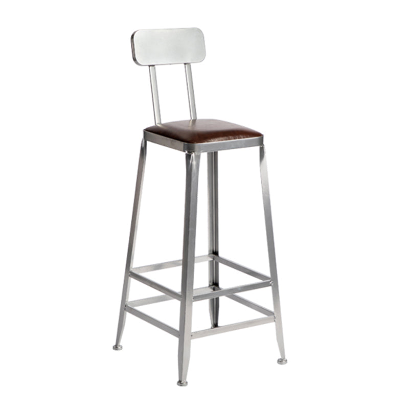 Armless Indoor Barstool Industrial Leather Counter Stool Brushed Silver