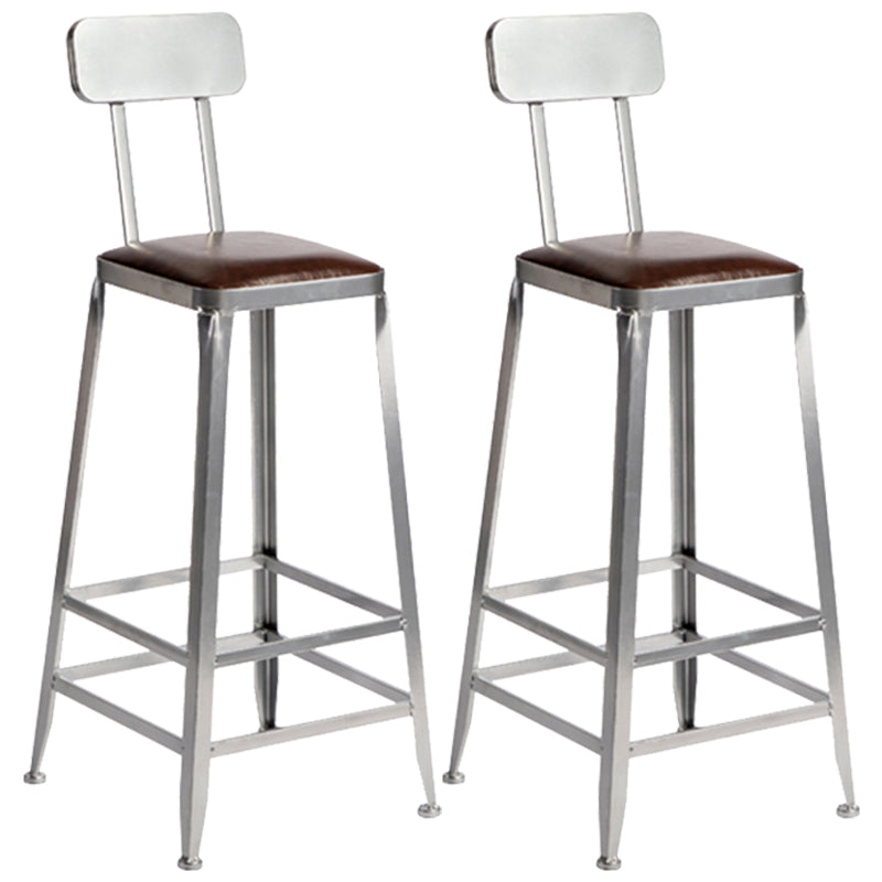 Armless Indoor Barstool Industrial Leather Counter Stool Brushed Silver