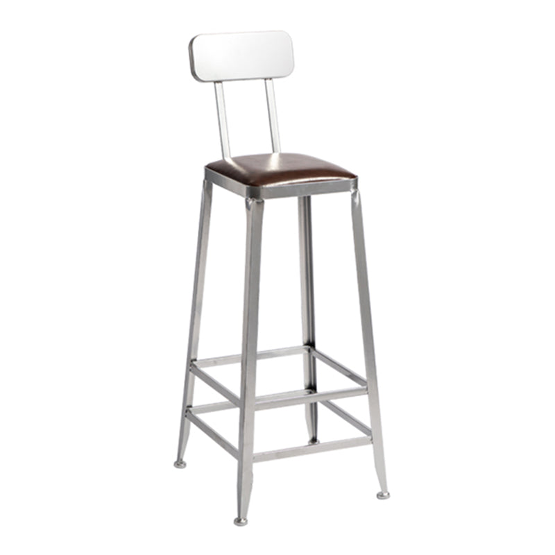 Armless Indoor Barstool Industrial Leather Counter Stool Brushed Silver