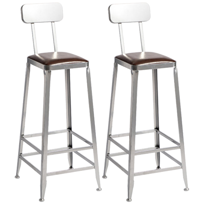 Armless Indoor Barstool Industrial Leather Counter Stool Brushed Silver