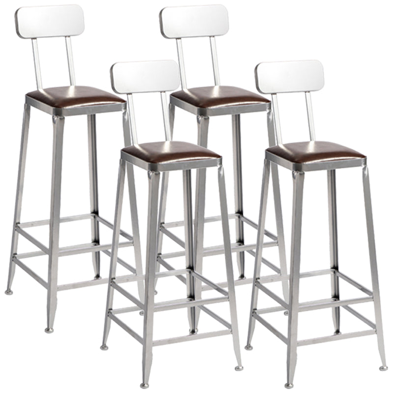 Armless Indoor Barstool Industrial Leather Counter Stool Brushed Silver