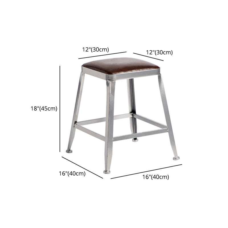 Armless Indoor Barstool Industrial Leather Counter Stool Brushed Silver
