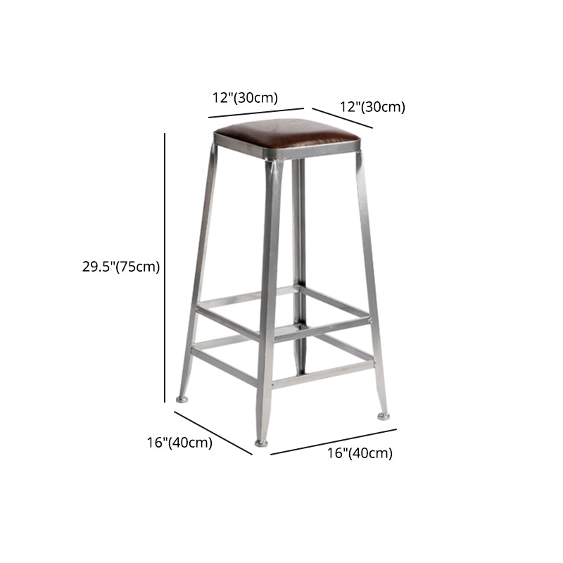 Armless Indoor Barstool Industrial Leather Counter Stool Brushed Silver