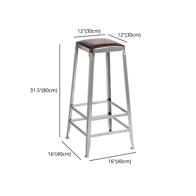 Armless Indoor Barstool Industrial Leather Counter Stool Brushed Silver