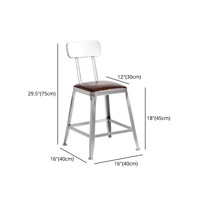 Armless Indoor Barstool Industrial Leather Counter Stool Brushed Silver