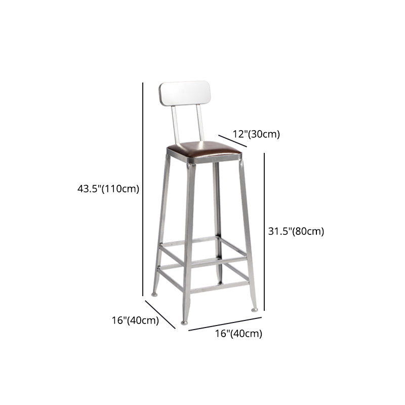 Armless Indoor Barstool Industrial Leather Counter Stool Brushed Silver