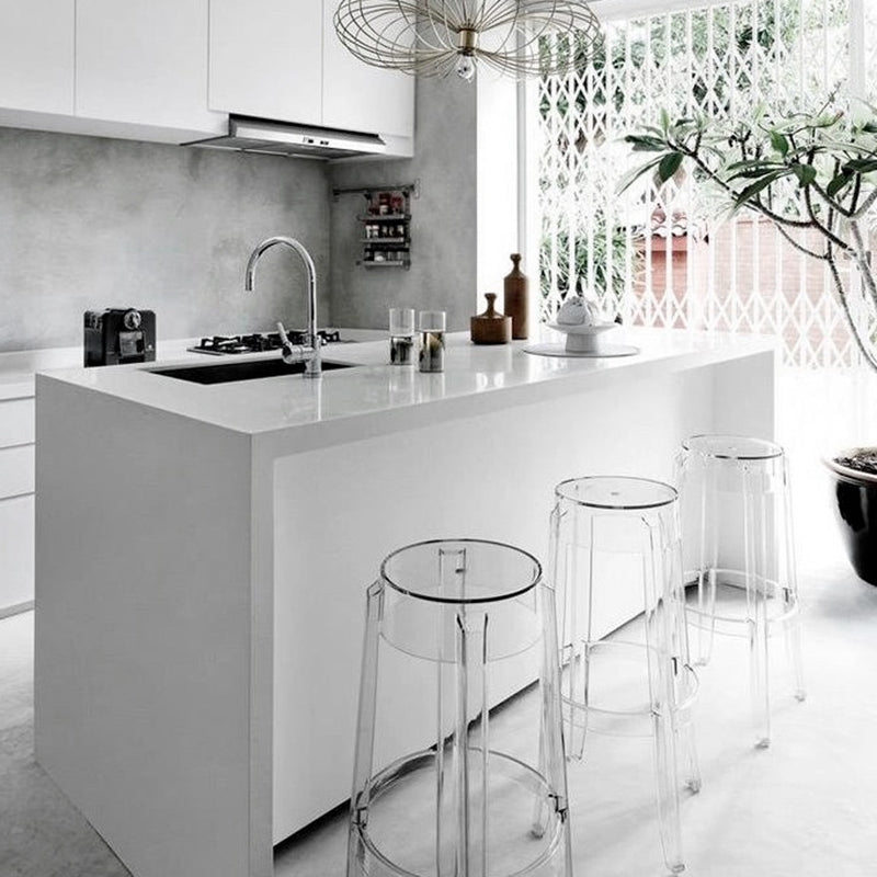 Taburete de barra de plástico transparente de estilo nórdico de 30 pulgadas para comedor para comedor