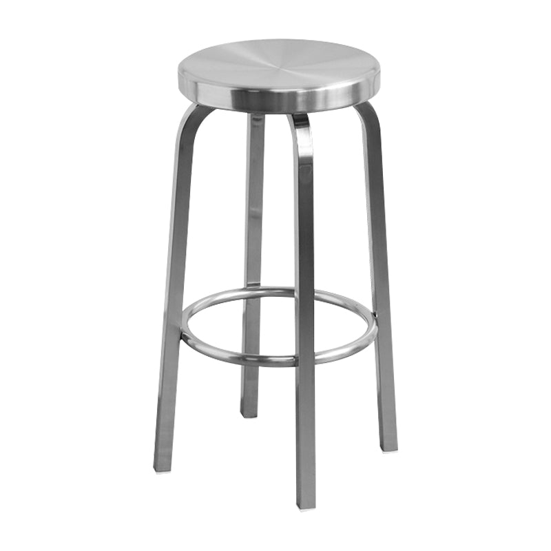 Tabouret de bar sans dossier brillant en acier inoxydable brossé, tabouret haut industriel d'intérieur, 1 pièce