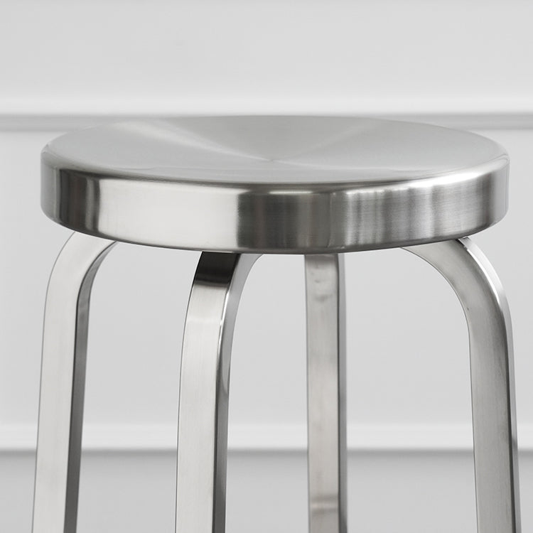 Tabouret de bar sans dossier brillant en acier inoxydable brossé, tabouret haut industriel d'intérieur, 1 pièce