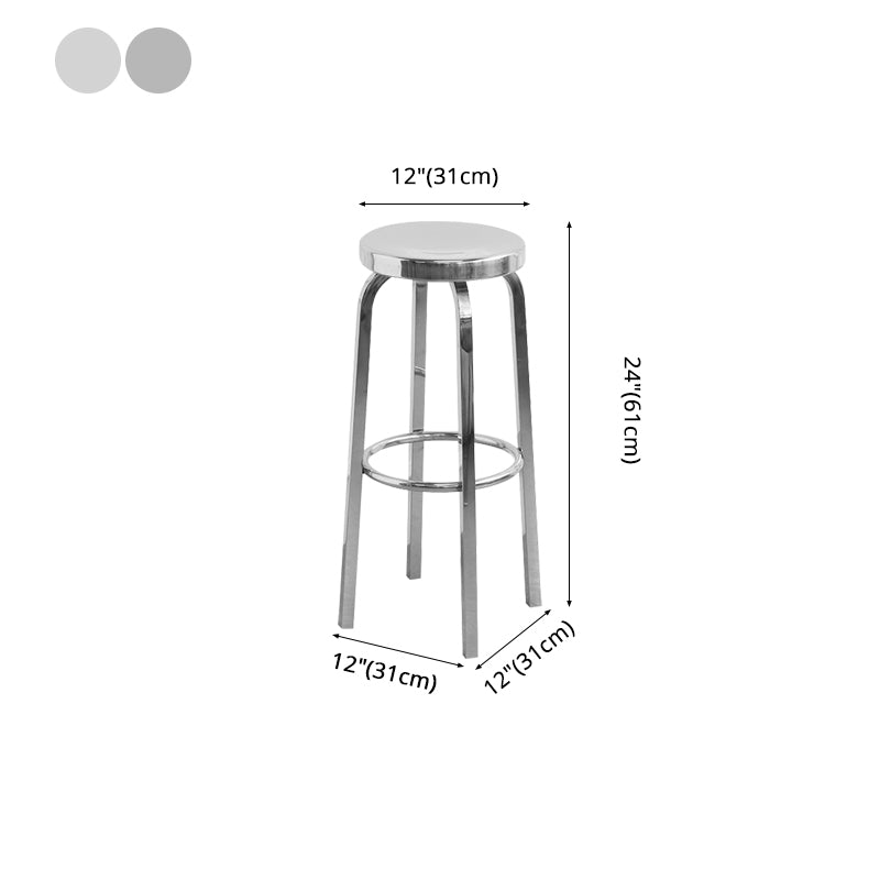 Tabouret de bar sans dossier brillant en acier inoxydable brossé, tabouret haut industriel d'intérieur, 1 pièce