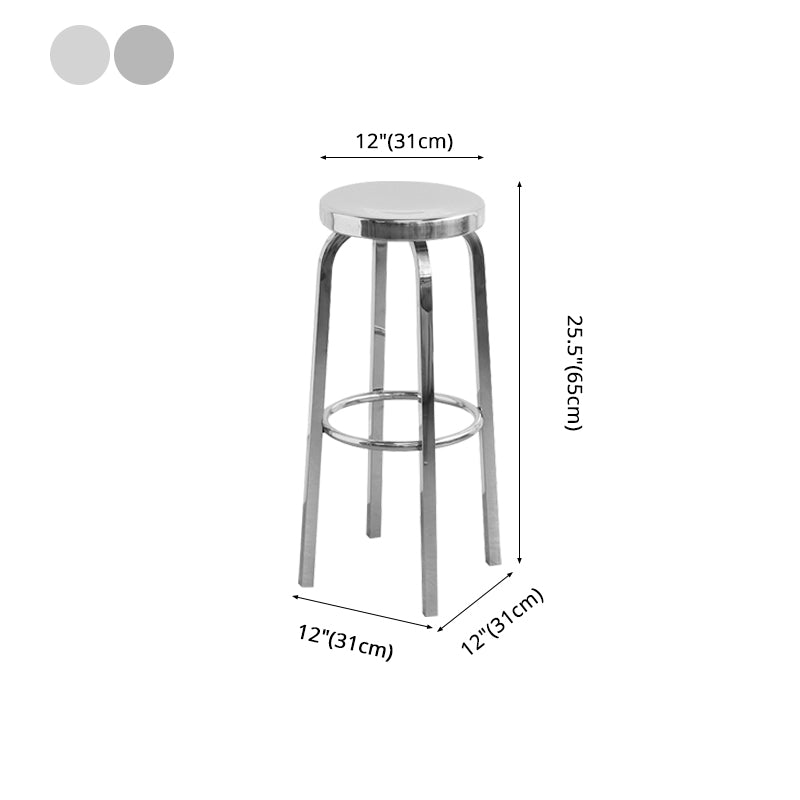 Tabouret de bar sans dossier brillant en acier inoxydable brossé, tabouret haut industriel d'intérieur, 1 pièce
