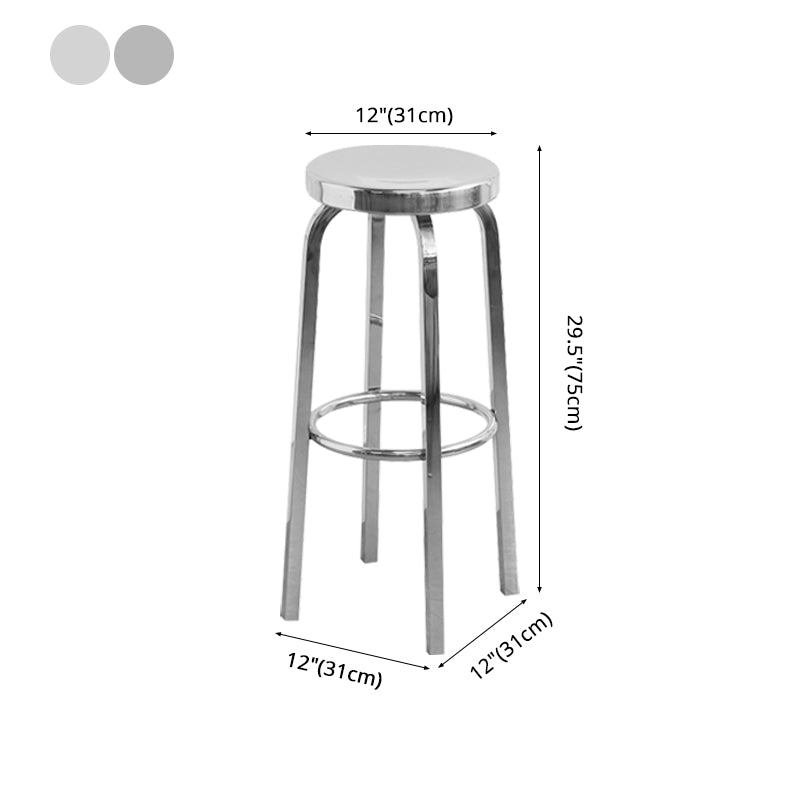 Tabouret de bar sans dossier brillant en acier inoxydable brossé, tabouret haut industriel d'intérieur, 1 pièce