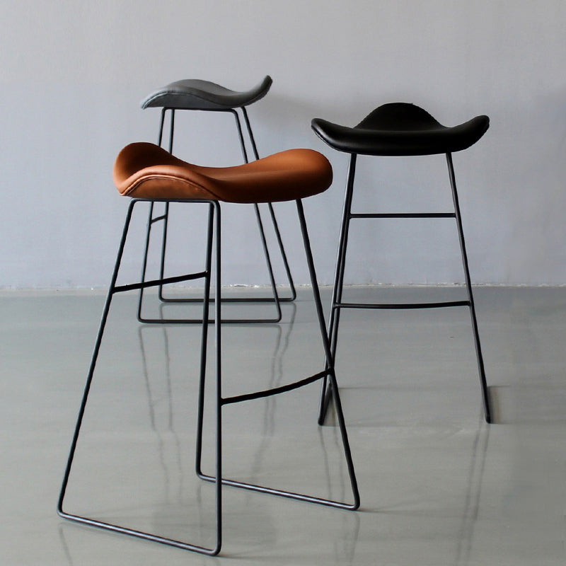 Black PU Leather Barstools Industrial Low Back Bristol Counter Stool with Saddle Seat