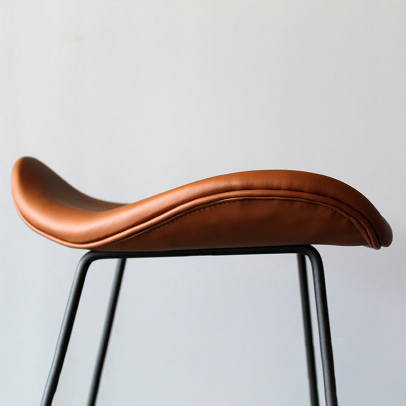 Black PU Leather Barstools Industrial Low Back Bristol Counter Stool with Saddle Seat